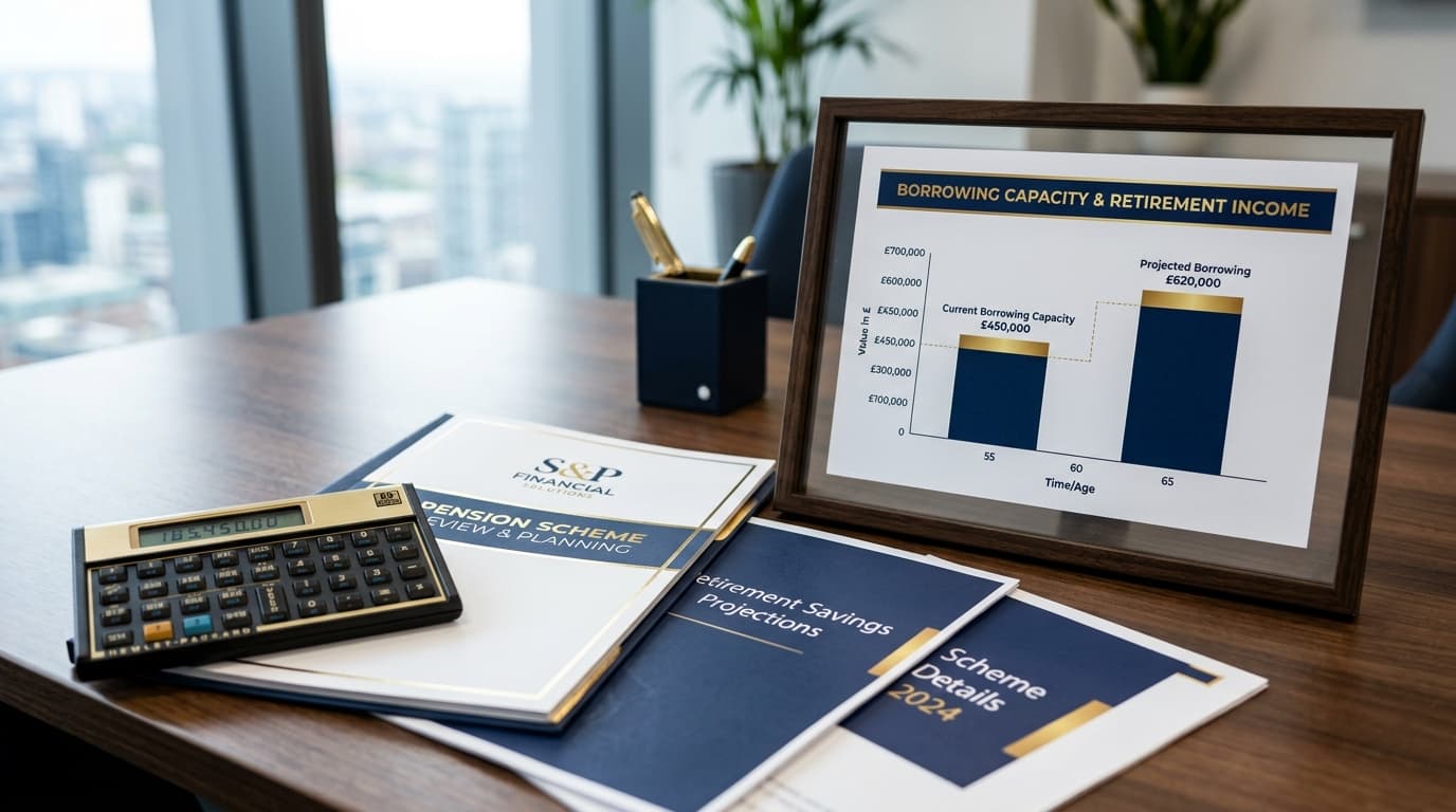 Calculator and pension documents showing SSAS borrowing capacity calculation