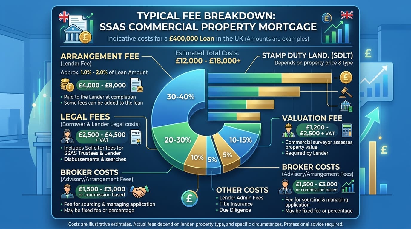 SSAS mortgage arrangement fee breakdown showing components of total transaction cost