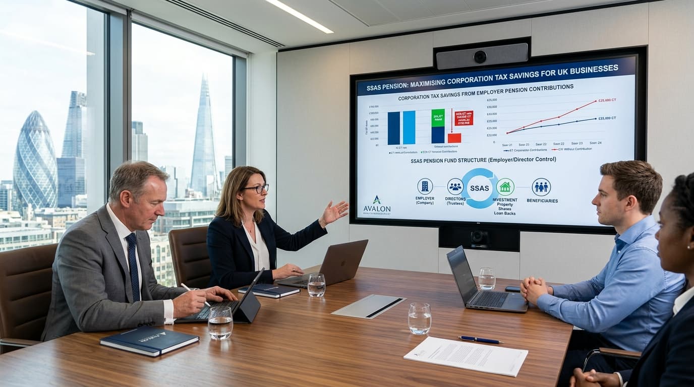 Business owner reviewing employer pension contribution strategy with financial adviser