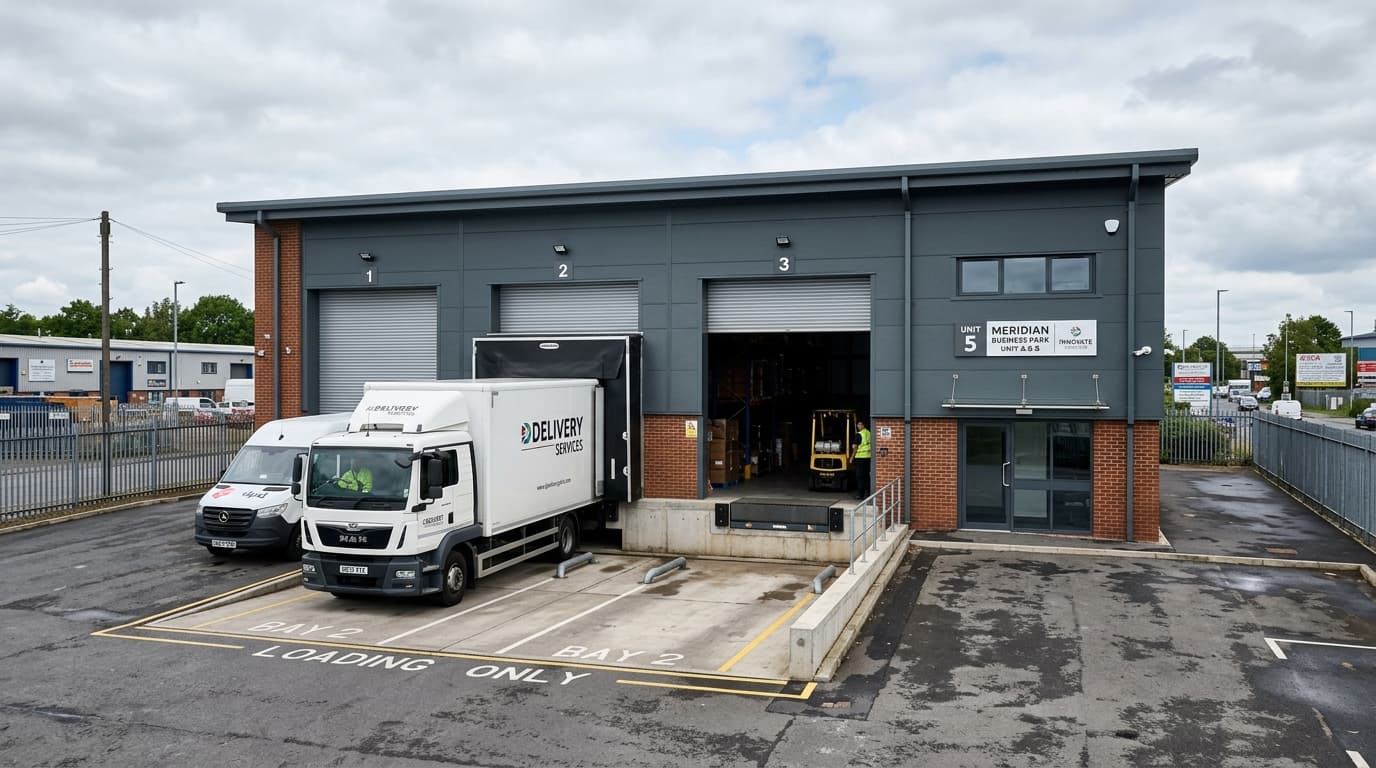 Industrial unit exterior with loading bay, representing SSAS property refinancing