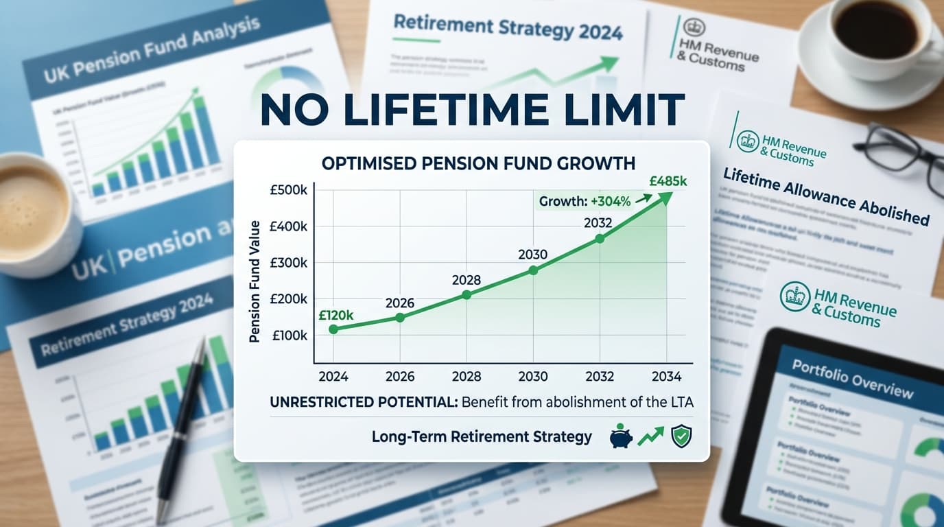 Pension fund growth chart showing no ceiling following the abolition of the lifetime allowance