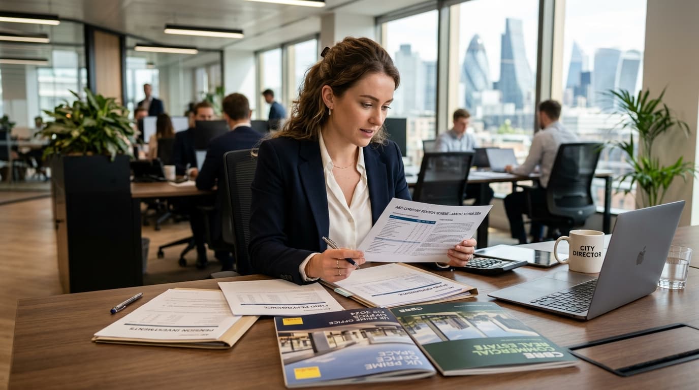 New company director at a desk reviewing SSAS pension property investment information