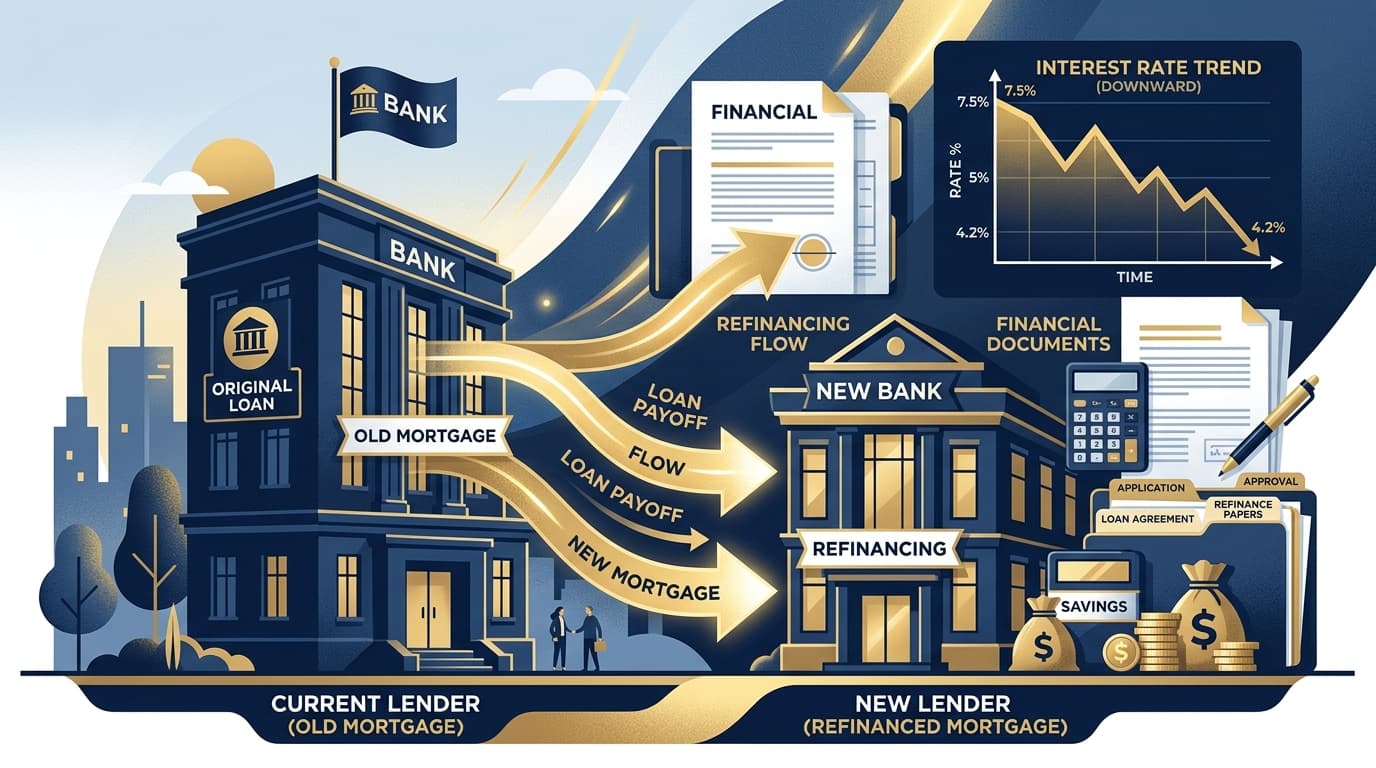 Two mortgage documents side by side showing before and after refinancing terms