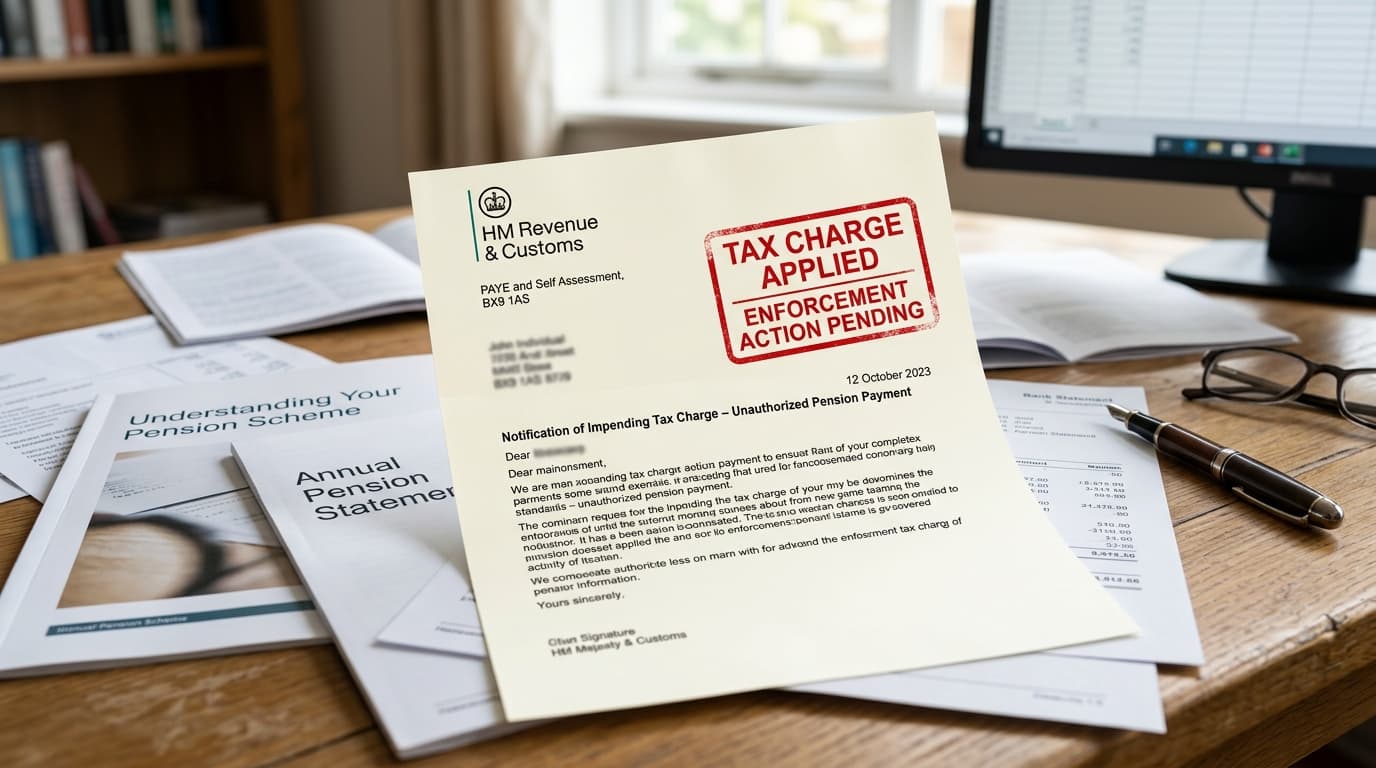 HMRC enforcement action on a SSAS pension scheme illustrated by official documents and red warning tape